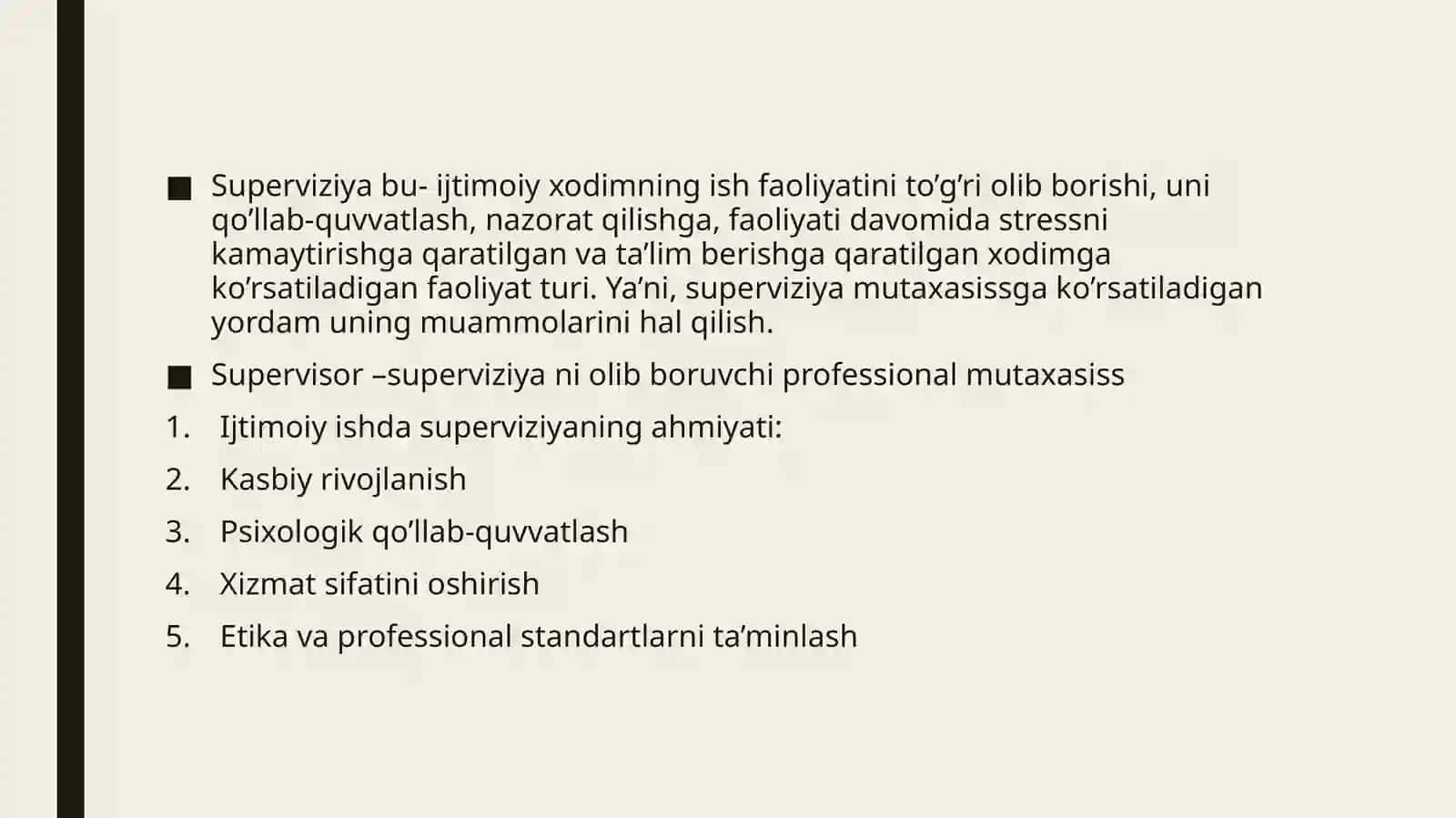 Xalqaro ijtimoiy ish amaliyotida superviziyaning qo’llanilishi. 2