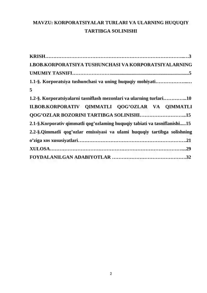 KORPORATSIYALAR TURLARI VA ULARNING HUQUQIY TARTIBGA SOLINISHI 2