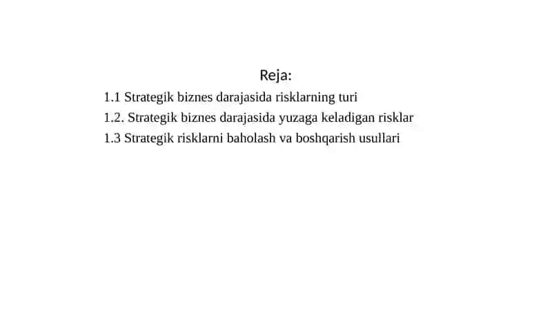 STRATEGIK BIZNES DARAJADAGI RISKLARNI BOSHQARISH 2