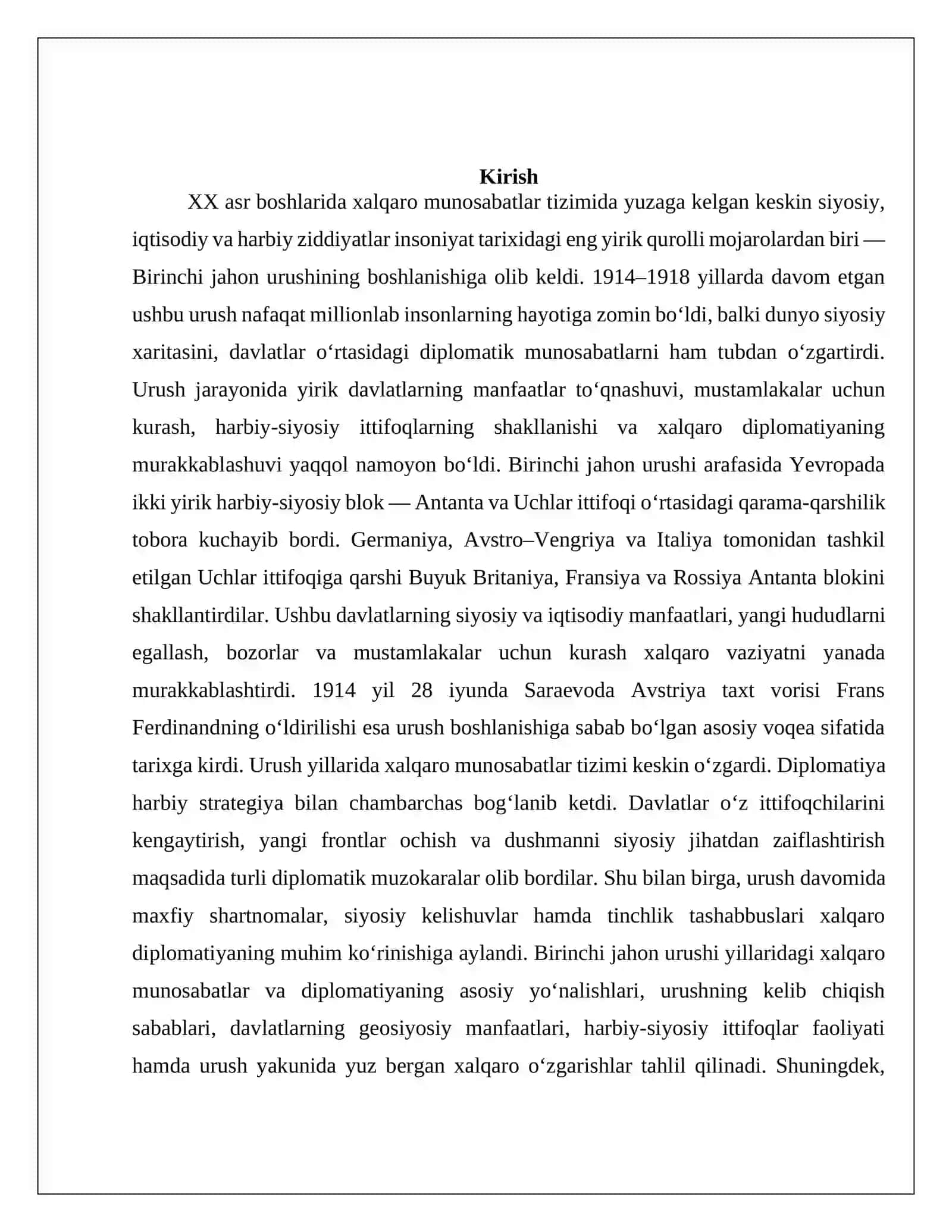 Birinchi jahon urushi yillarida xalqaro munosabatlar va diplomatiya 2