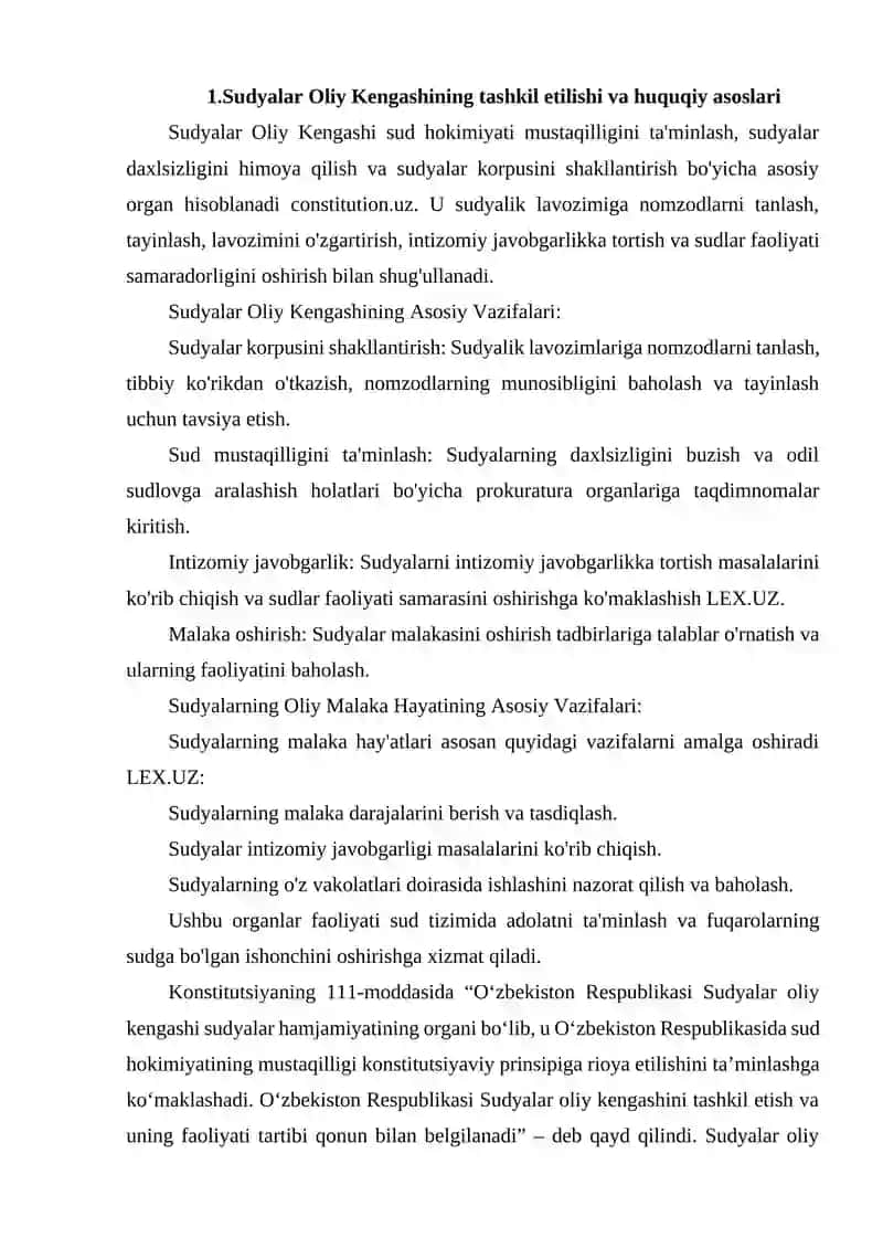 SUDYALAR OLIY KENGASHI VA SUDYALARNING OLIY MALAKA HAYATINING ASOSIY VAZIFALARI 2