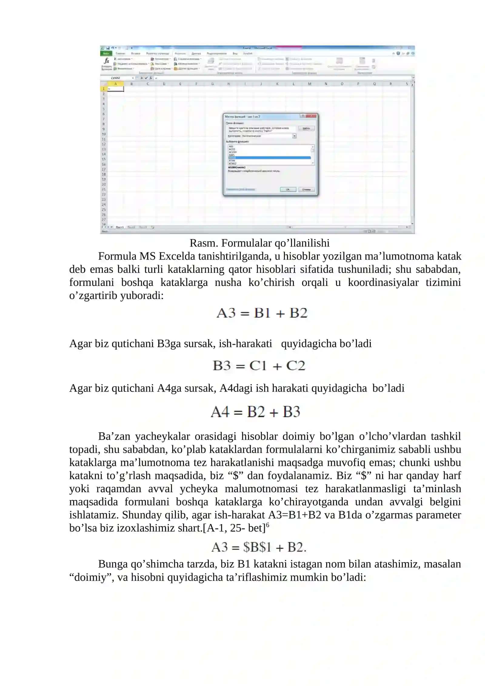 MS Excel elektron jadvali yordamida misollar yechish 2