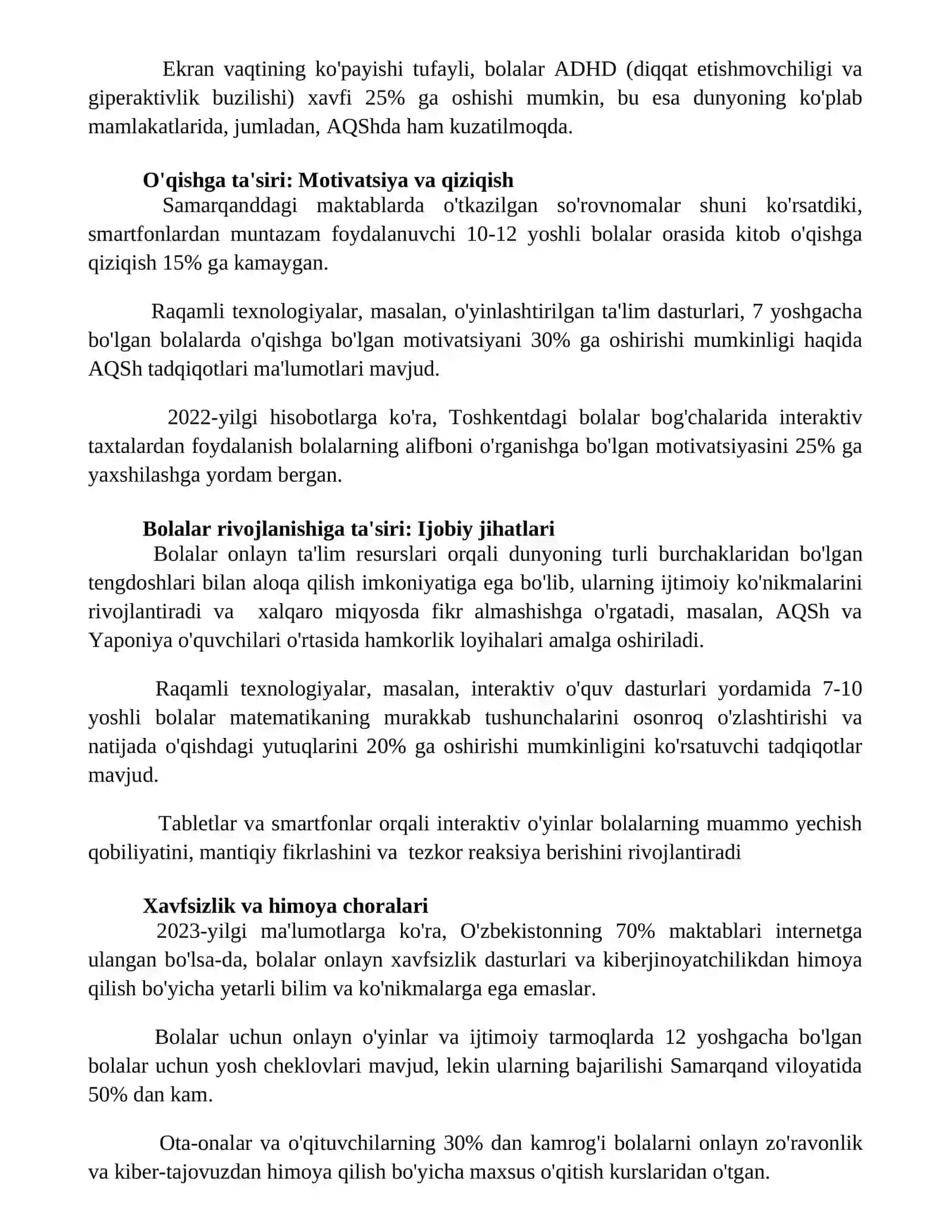 Raqamli texnalogiyalarning bolalarni oʼqitish va rivojlantirishning psixologik jihatlariga taʼsiri 2