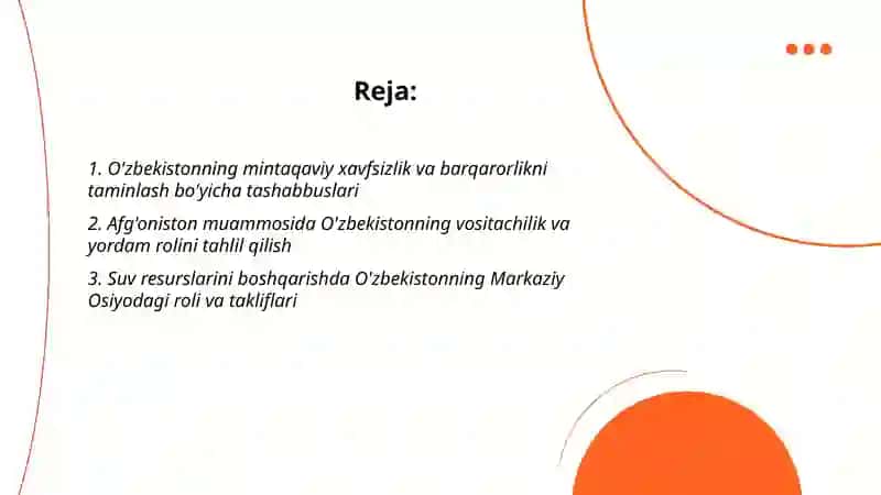 O'zbekiston Markaziy Osiyoda tinchlik va barqarorlikni taminlashdagi o'rni 2