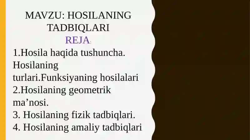 Hosilaning Tadbiqlari 2