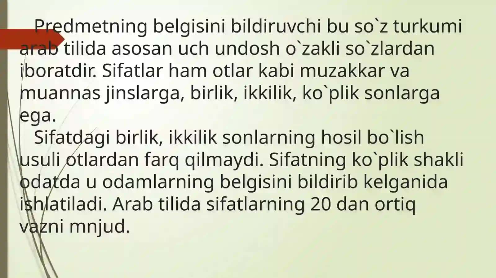SIFAT. TUB VA YASAMA SIFAT.NISBIY SIFAT.MOSLAShGAN ANIQLOVChI.MOSLAShISh QOIDALARI 2