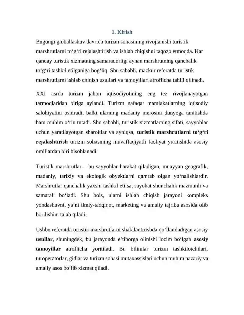 Turistik marshrutlarni ishlab chiqish usullari va tamoyillari 2