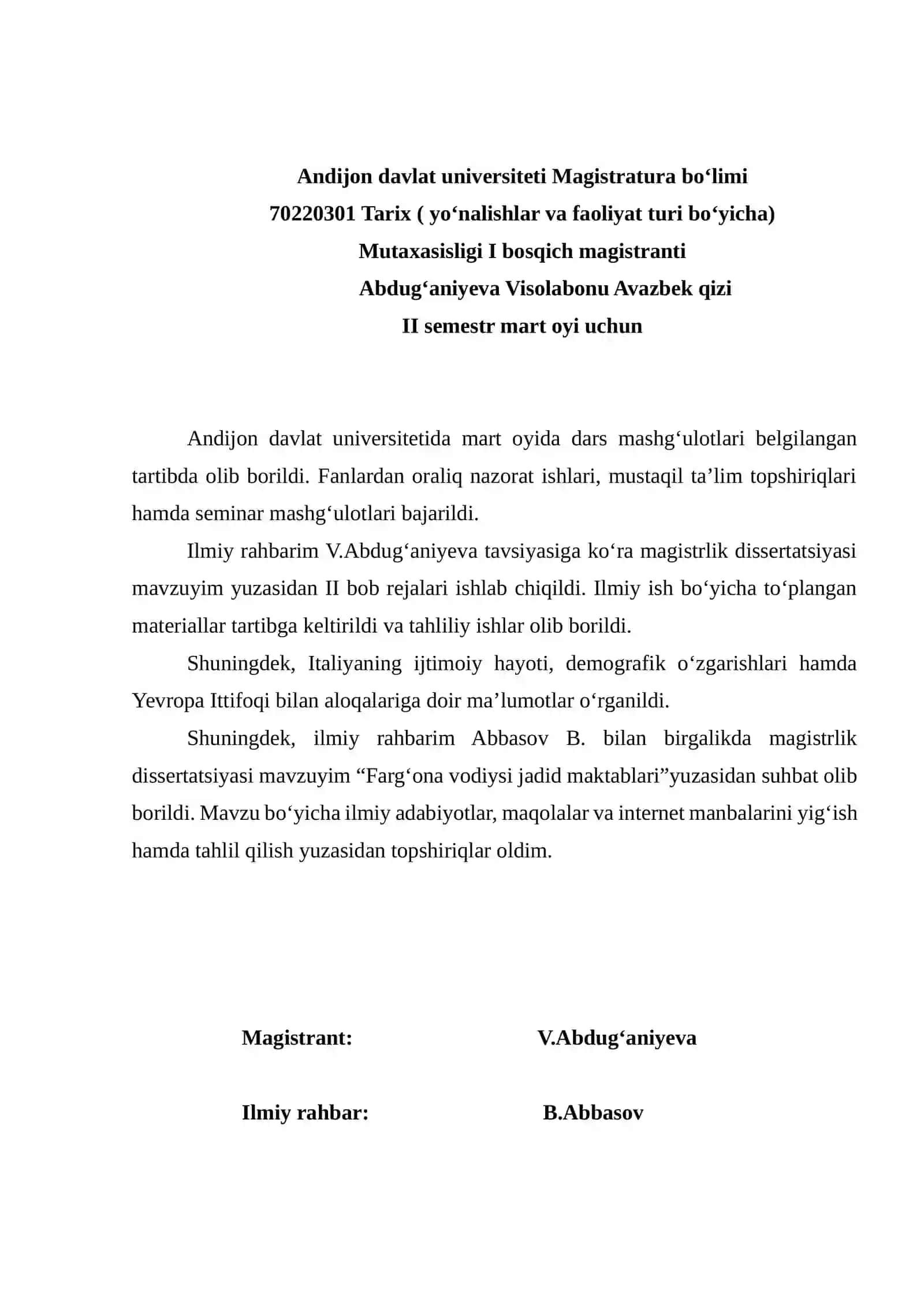 70220301 Tarix ( yo‘nalishlar va faoliyat turi bo‘yicha) 2