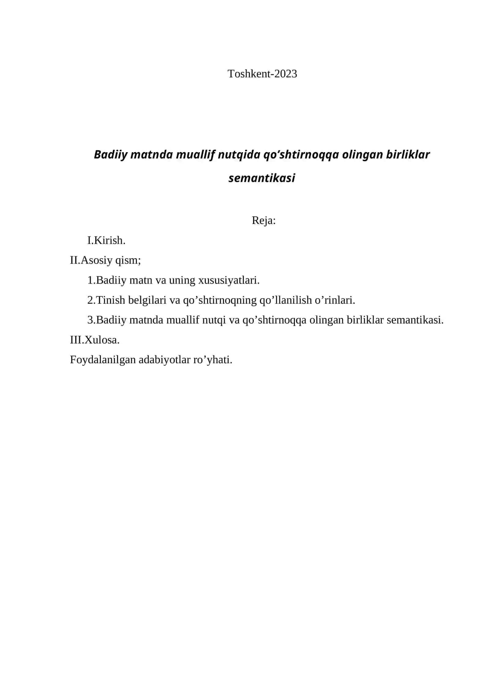 Badiiy matnda muallif nutqida qo’shtirnoqqa olingan birliklar semantikasi 2