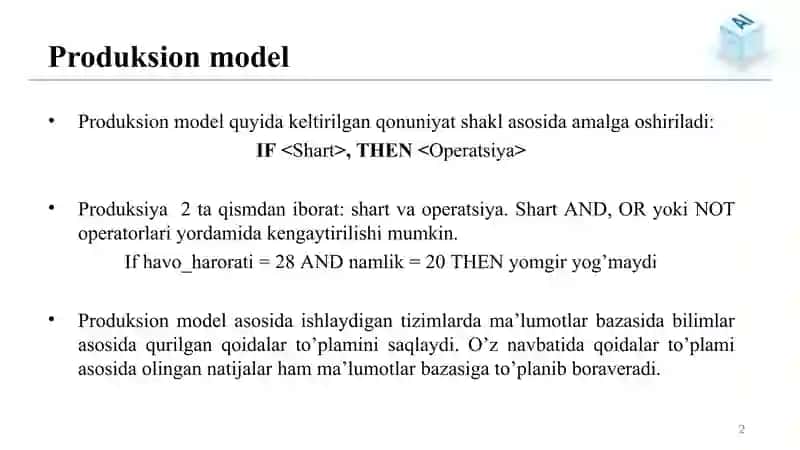 Bilimlarni taqdim etish. Mantiqiy va produksion modellar. Bilimlar 2