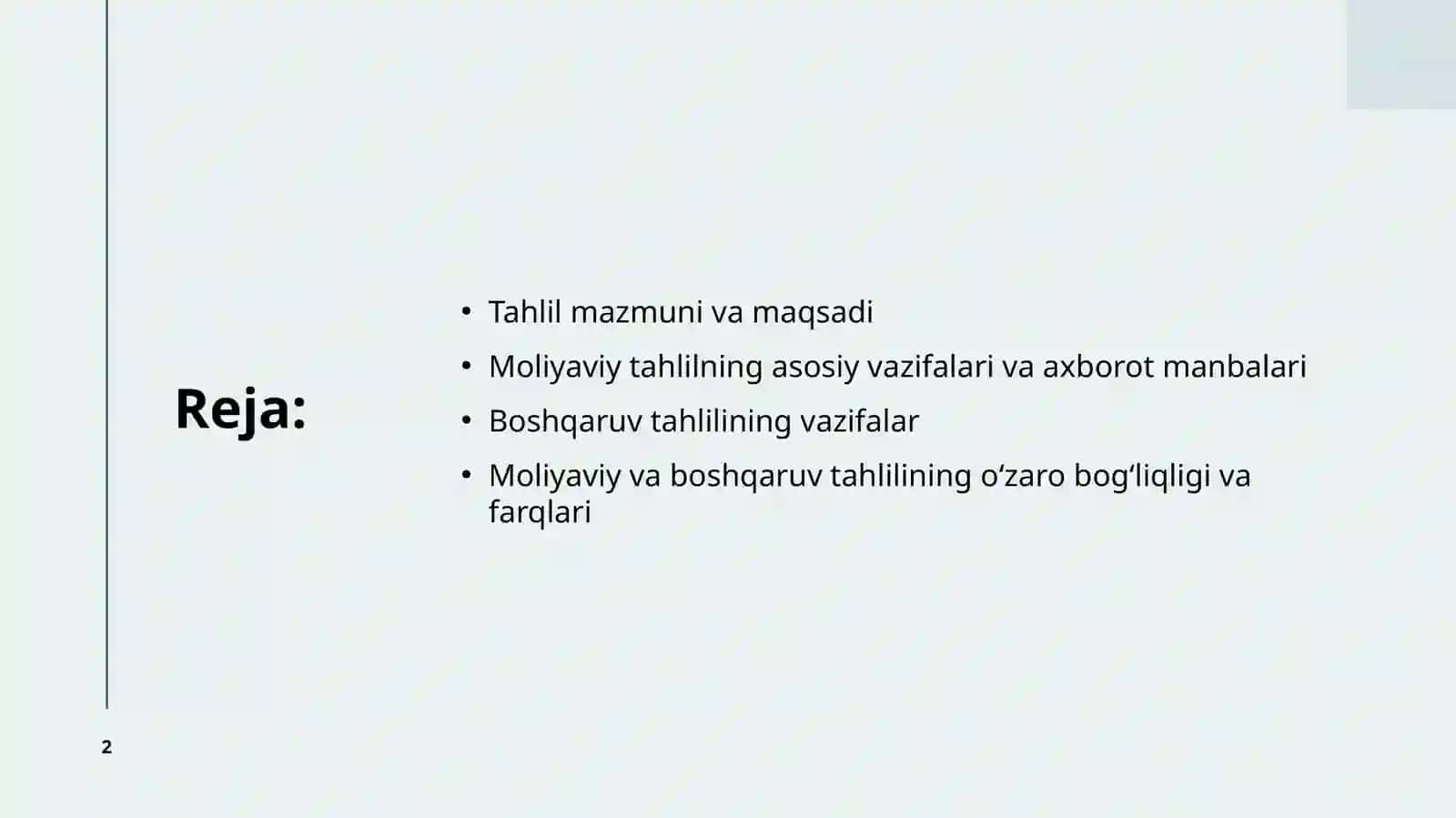 Moliyaviy va boshqaruv tahlili 2
