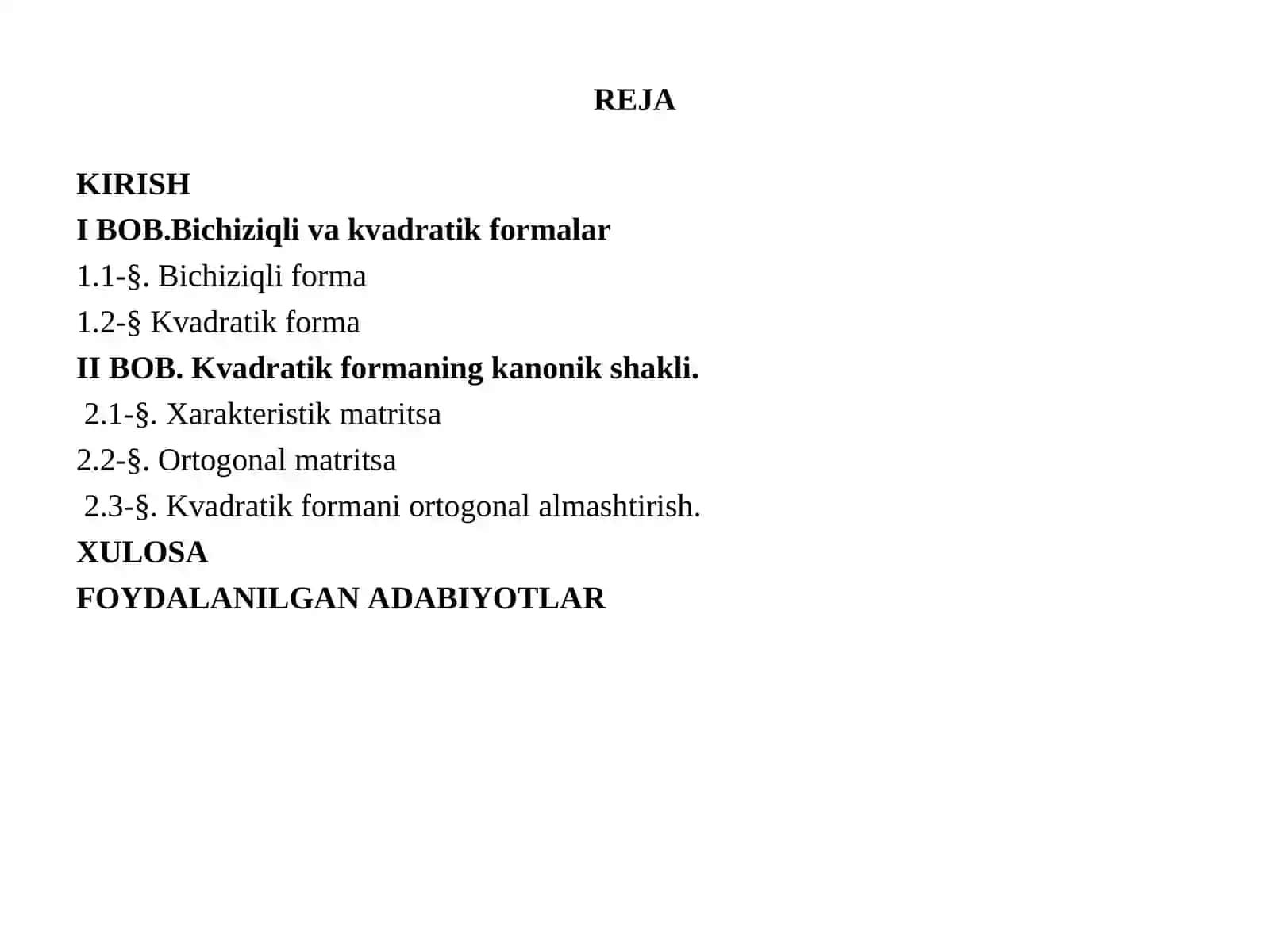 Bichiziqli va kvadratik formalar 2