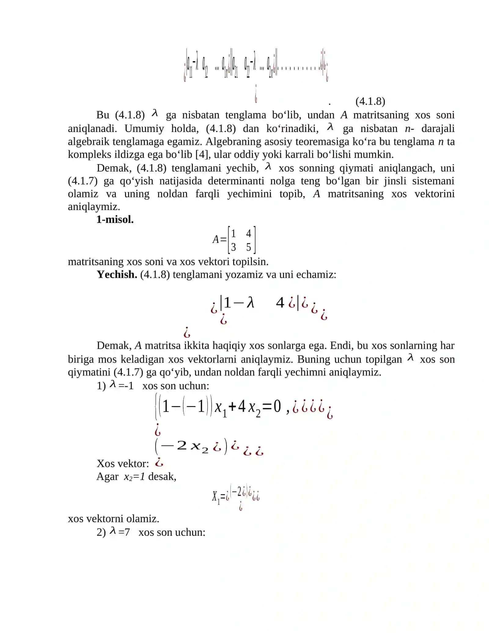 Chizqli operatorning xos son va xos vektorlari 2