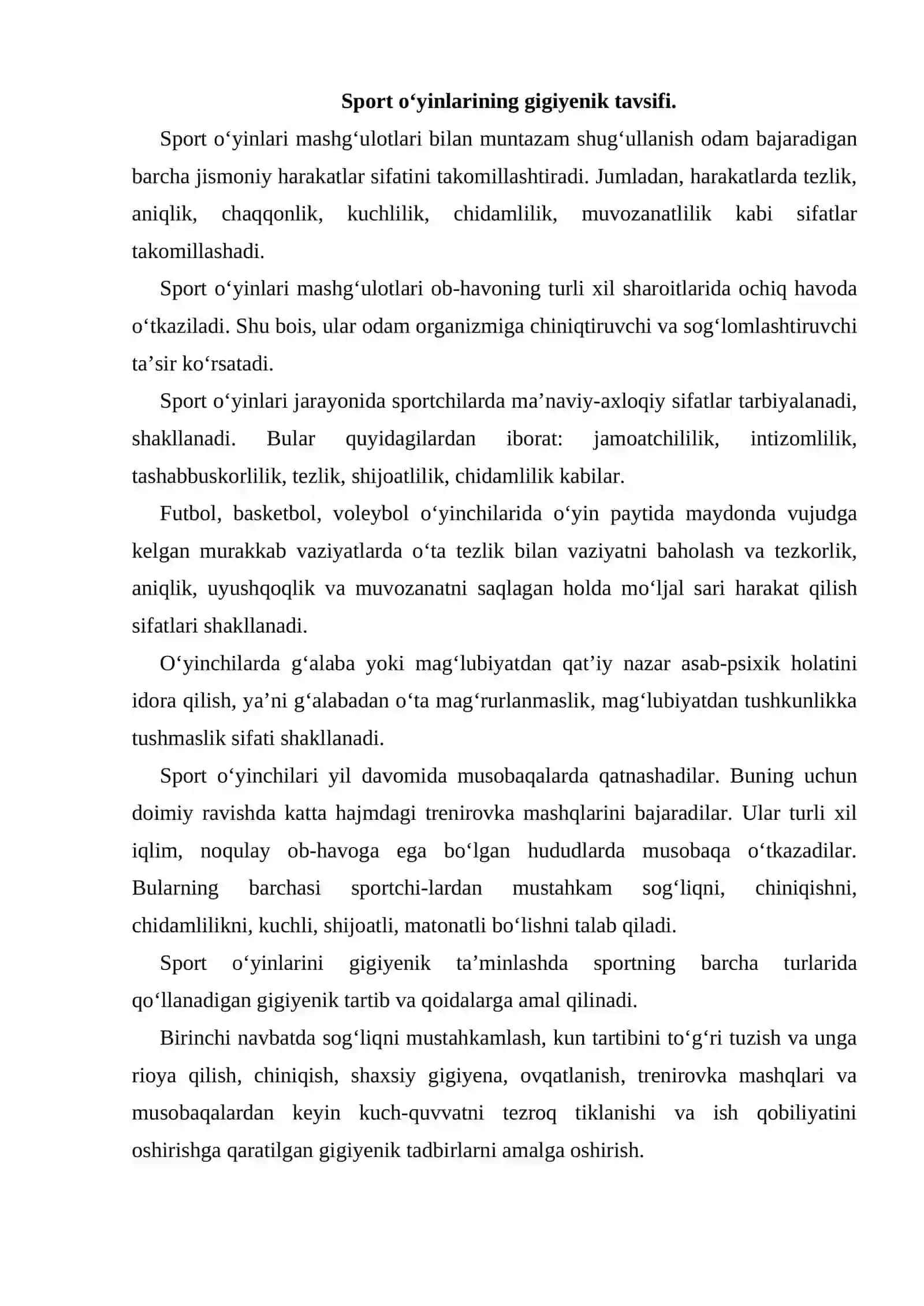 Sport o‘yinlari - gigiyena talablari 2