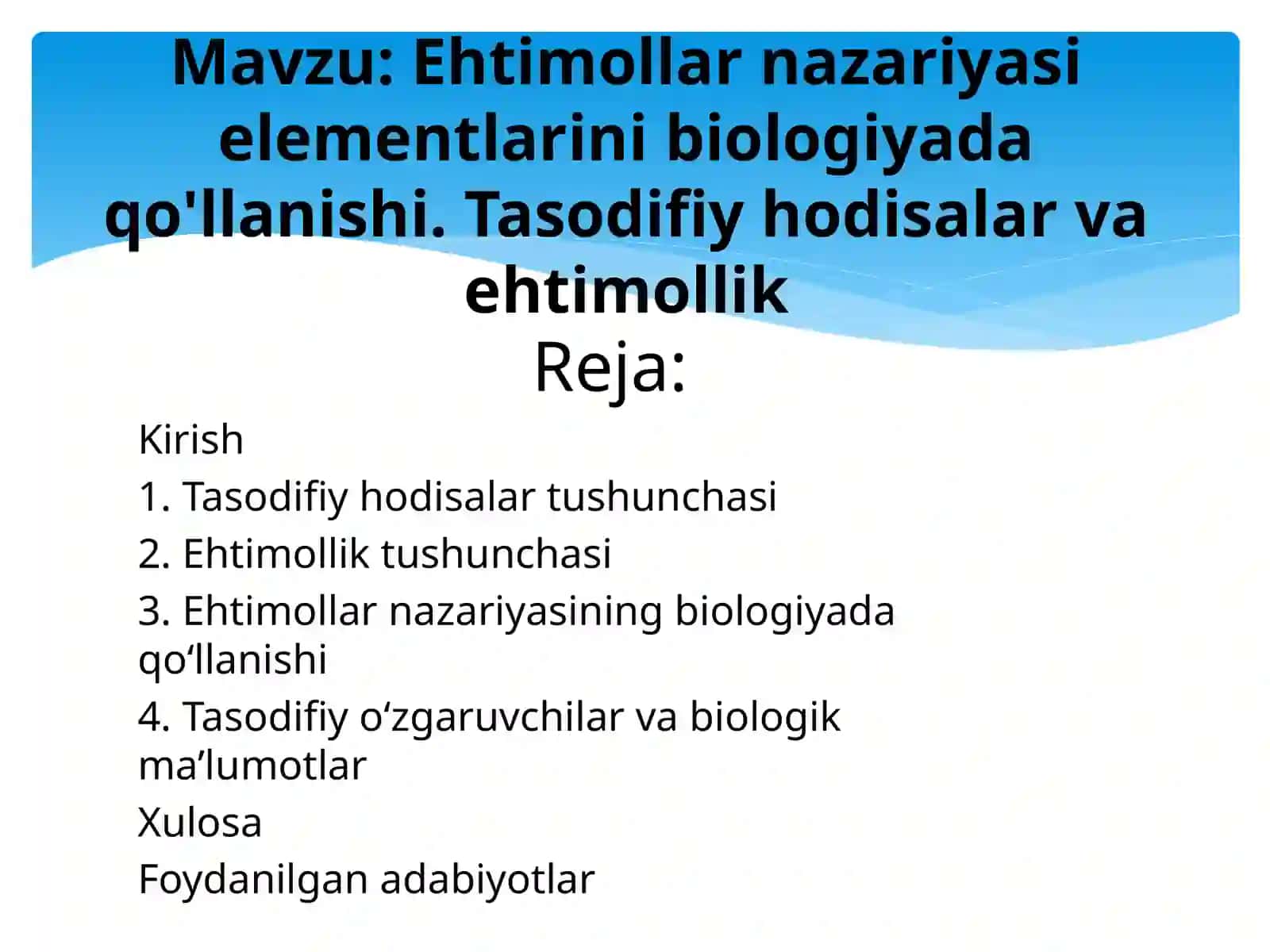 OLIY MATEMATIKA FANIDAN TAYORLAGAN TAQDIMOTI 2