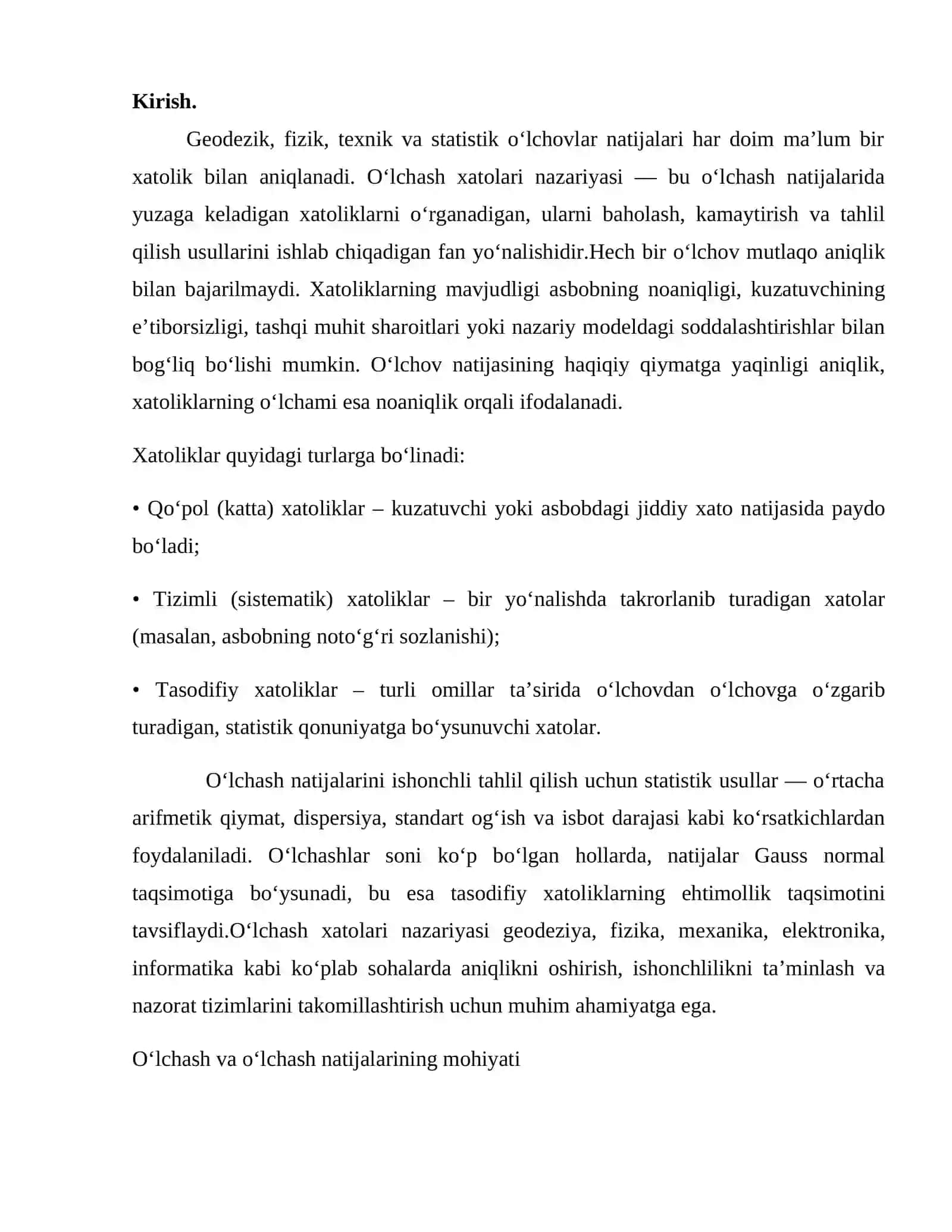 O‘lchash xatolari nazariyasi 2