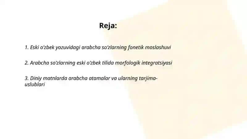 Eski oʻzbek yozuvidagi matnlarda arab tilidan oʻzlashgan soʻzlar 2
