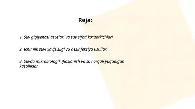 Suv va tuproq gigiyenasi bo'yicha slayd 2