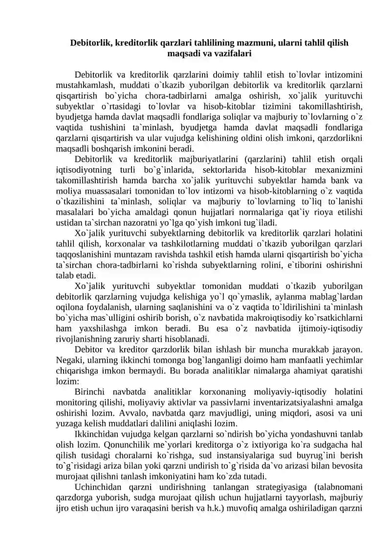 Debitorlik va kreditorlik qarzlarning muddatlari bo'yicha tahlil 2