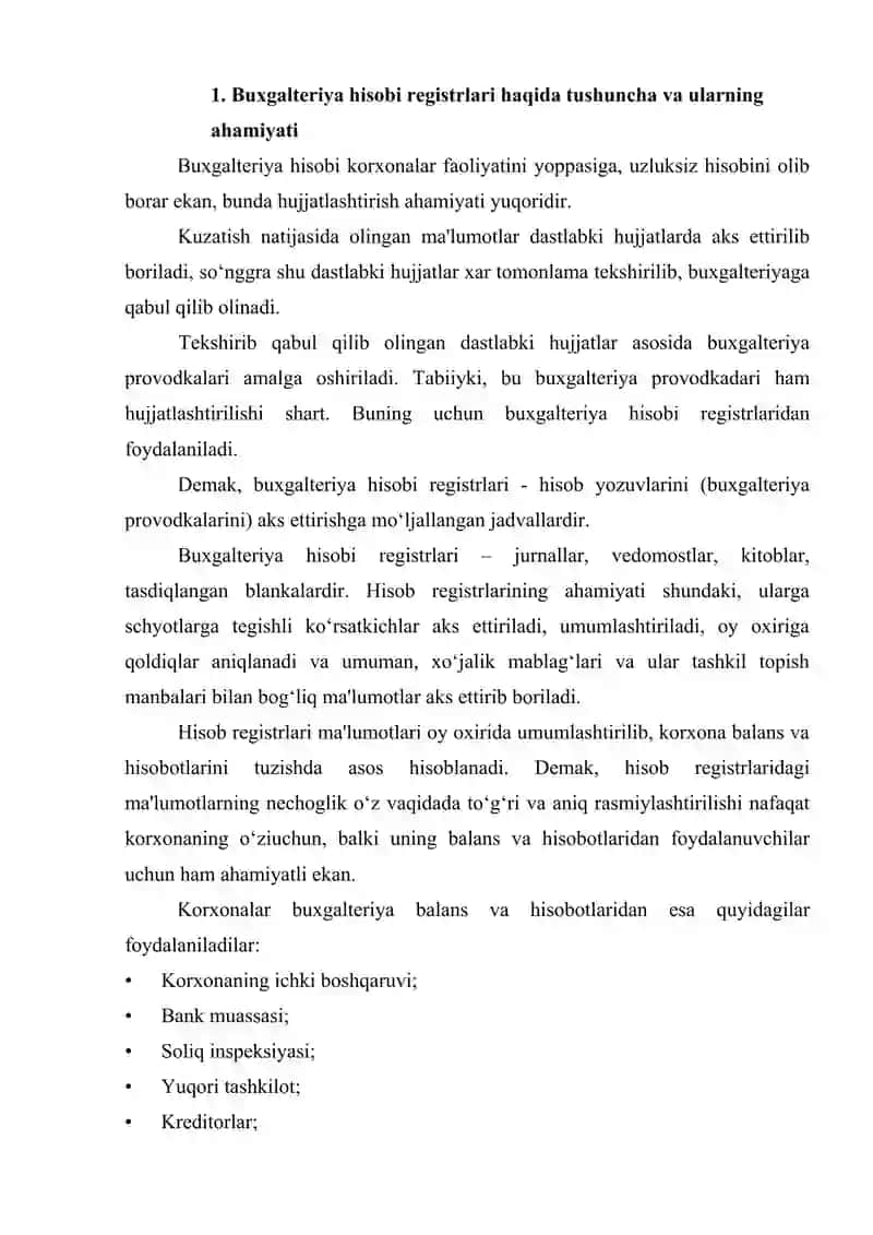 Buxgalteriya hisobi registrlari haqida tushuncha va ularning ahamiyati. 2