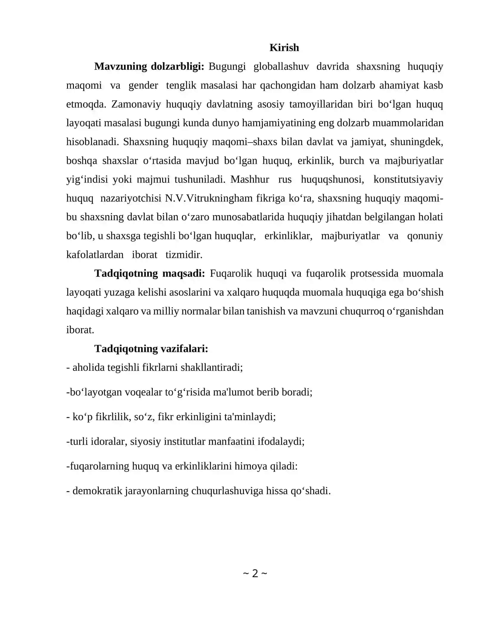 Fuqarolik huquqi va fuqarolik protsessida muomala layoqati yuzaga kelishi 2