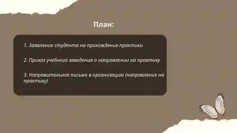 Основной перечень документов для прохождения учебных практик 2