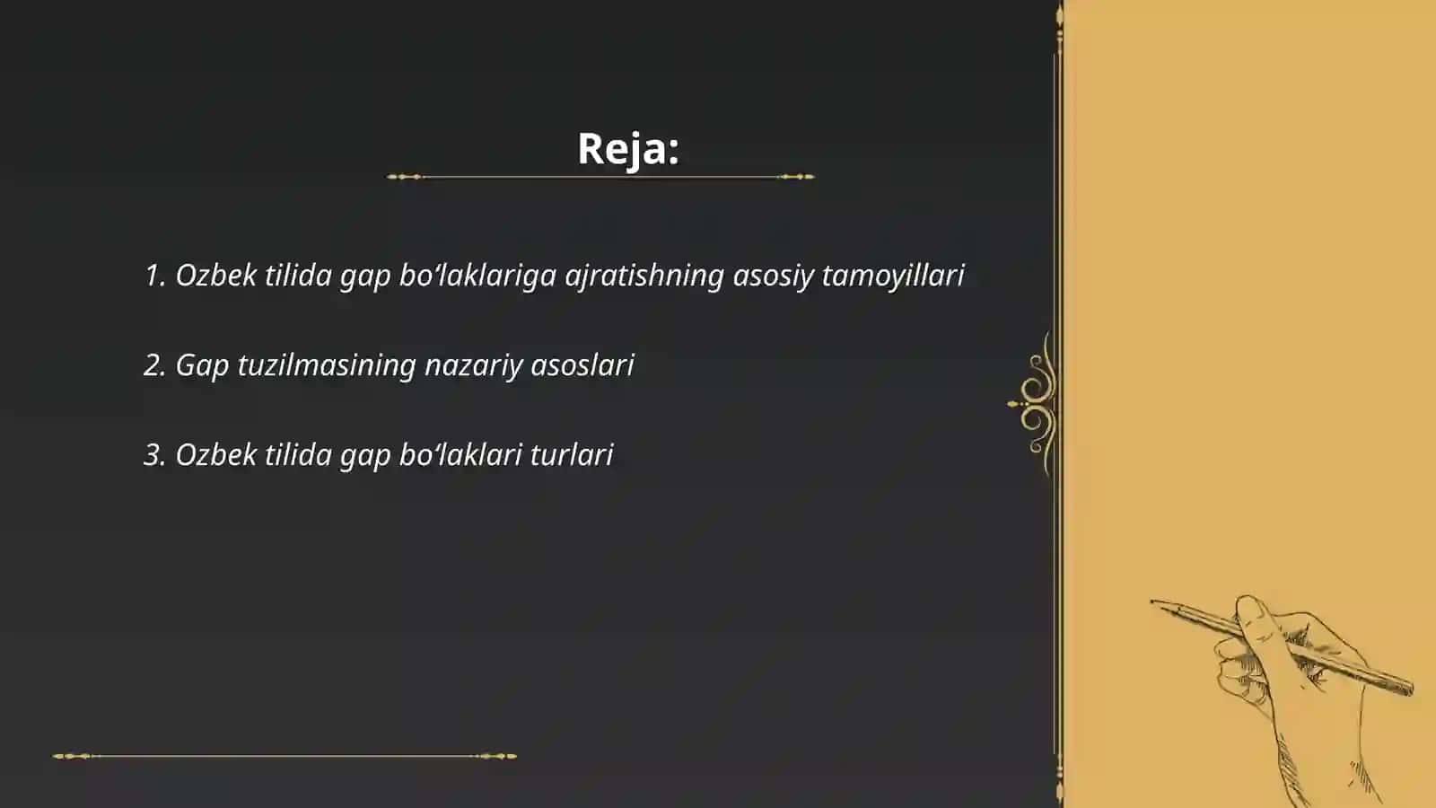 Ozbek tilida gap bolaklariga ajratiah tamoyillarining dolzarb muammolari haqida tezis tayyorlash 2
