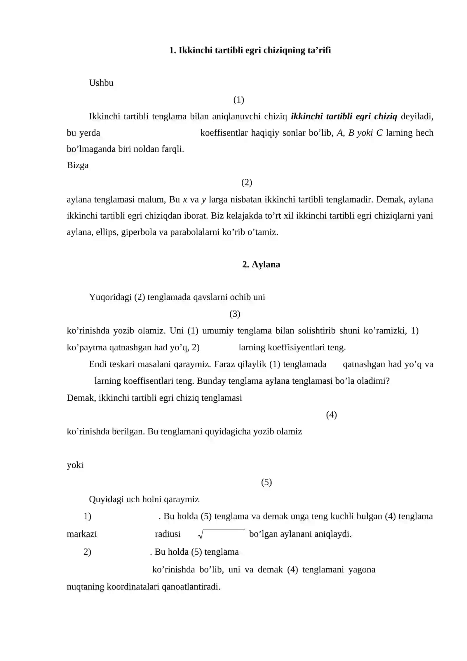 Ikkinchi tartibli egri chiziqlar 2