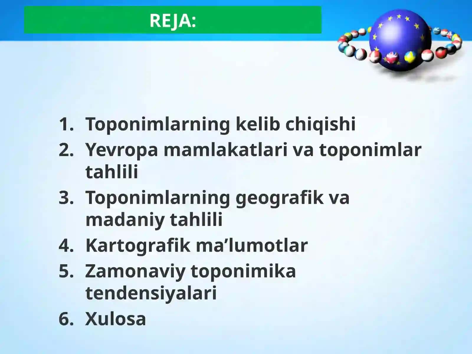 GURUH TALABASIXUDOYNAZAROVA DILCHEHRANING TOPONOMIKA FANIDAN TAYYORLAGAN TAQDIMOTI 2