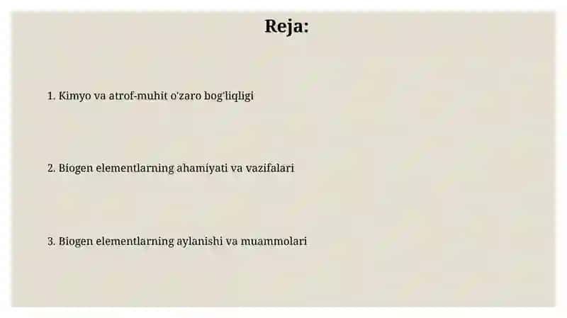 Kimyo va atrof muhit. Biogen elementlar kimyosi 2