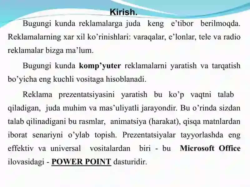 MS PowerPoint.Asosiy imkoniyatlari va ishlash tamoyillari 2
