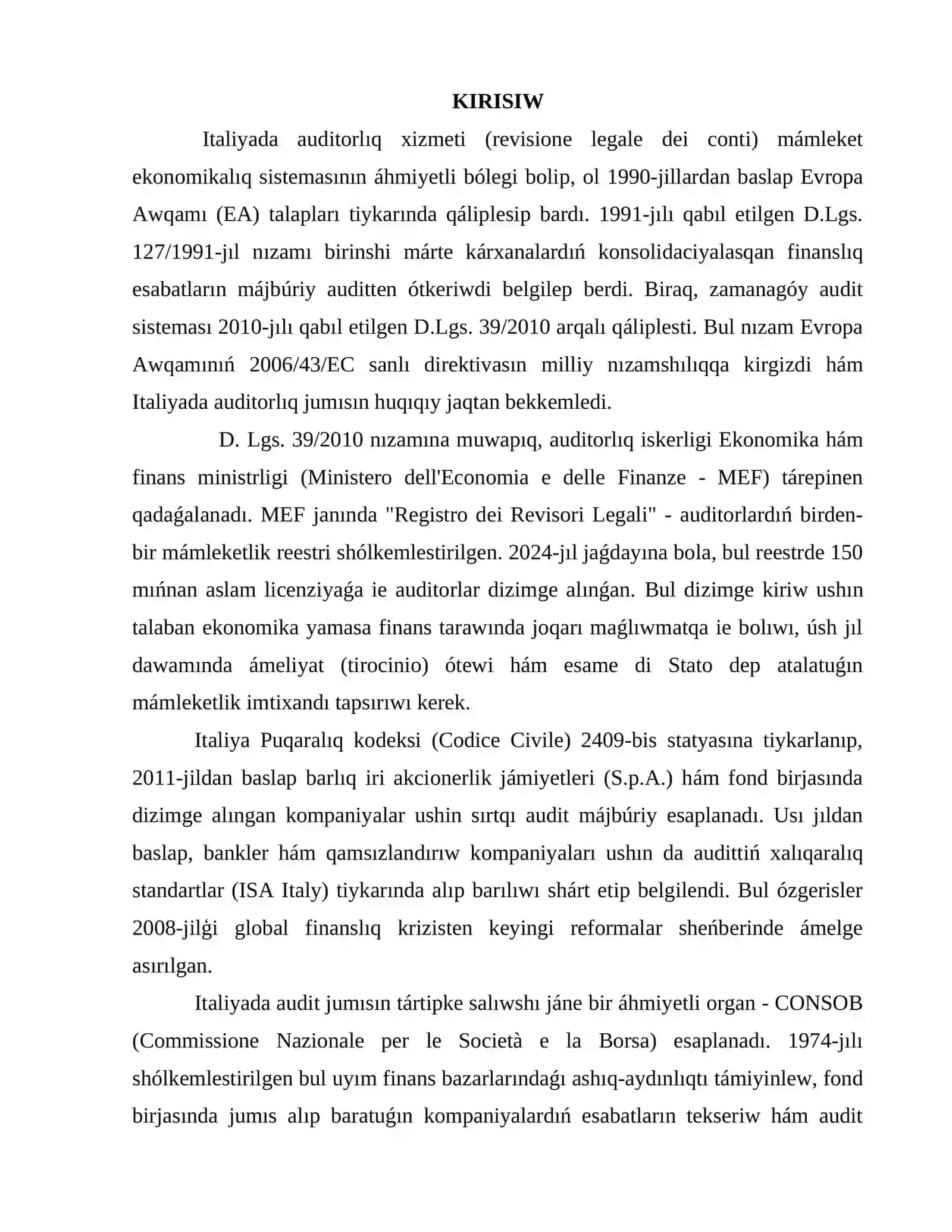 Italiyada auditorlıq iskerligi 2