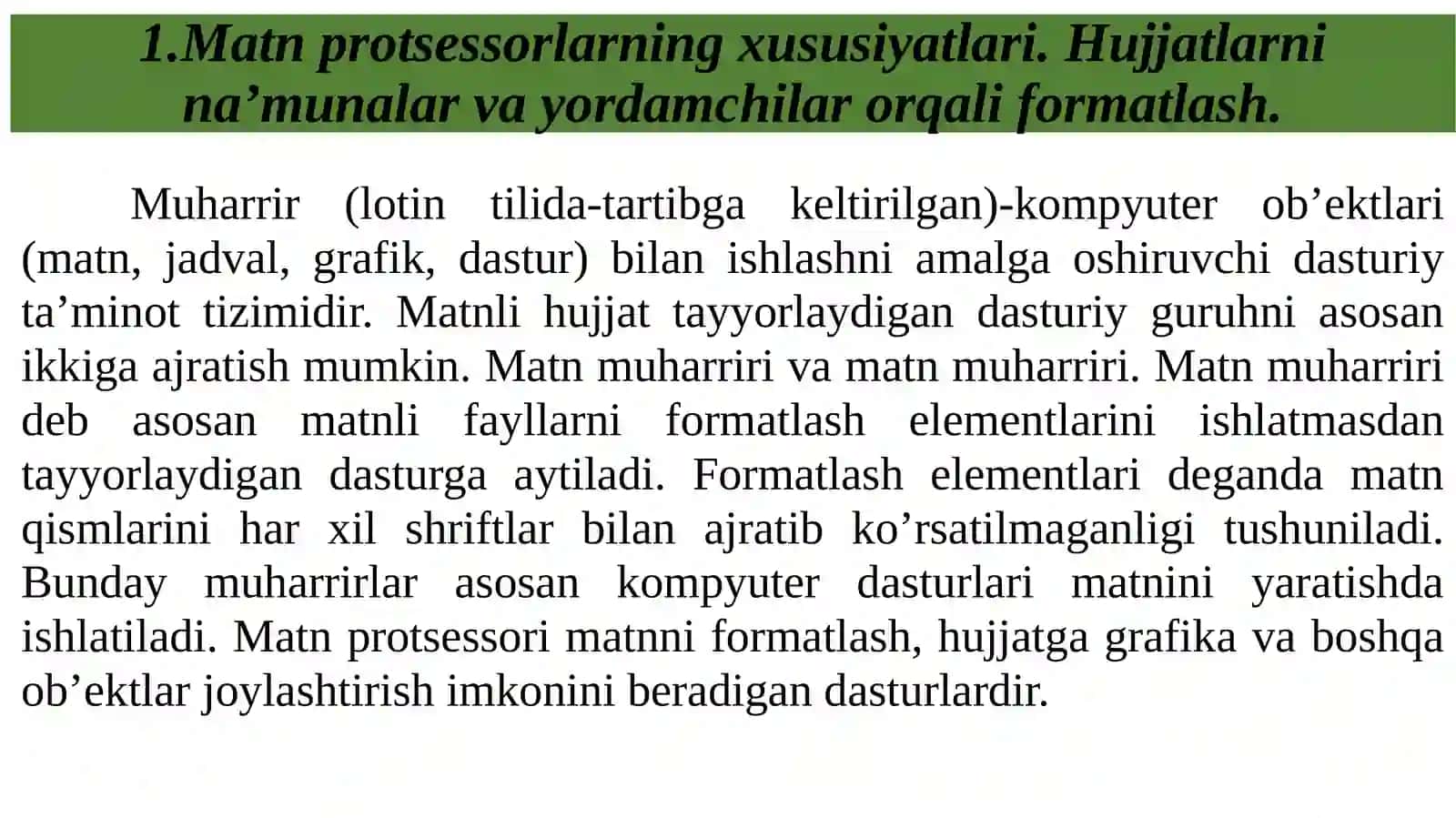 MATN AXBOROTLARINI QAYTA ISHLASH TEXNOLOGIYALARI 2