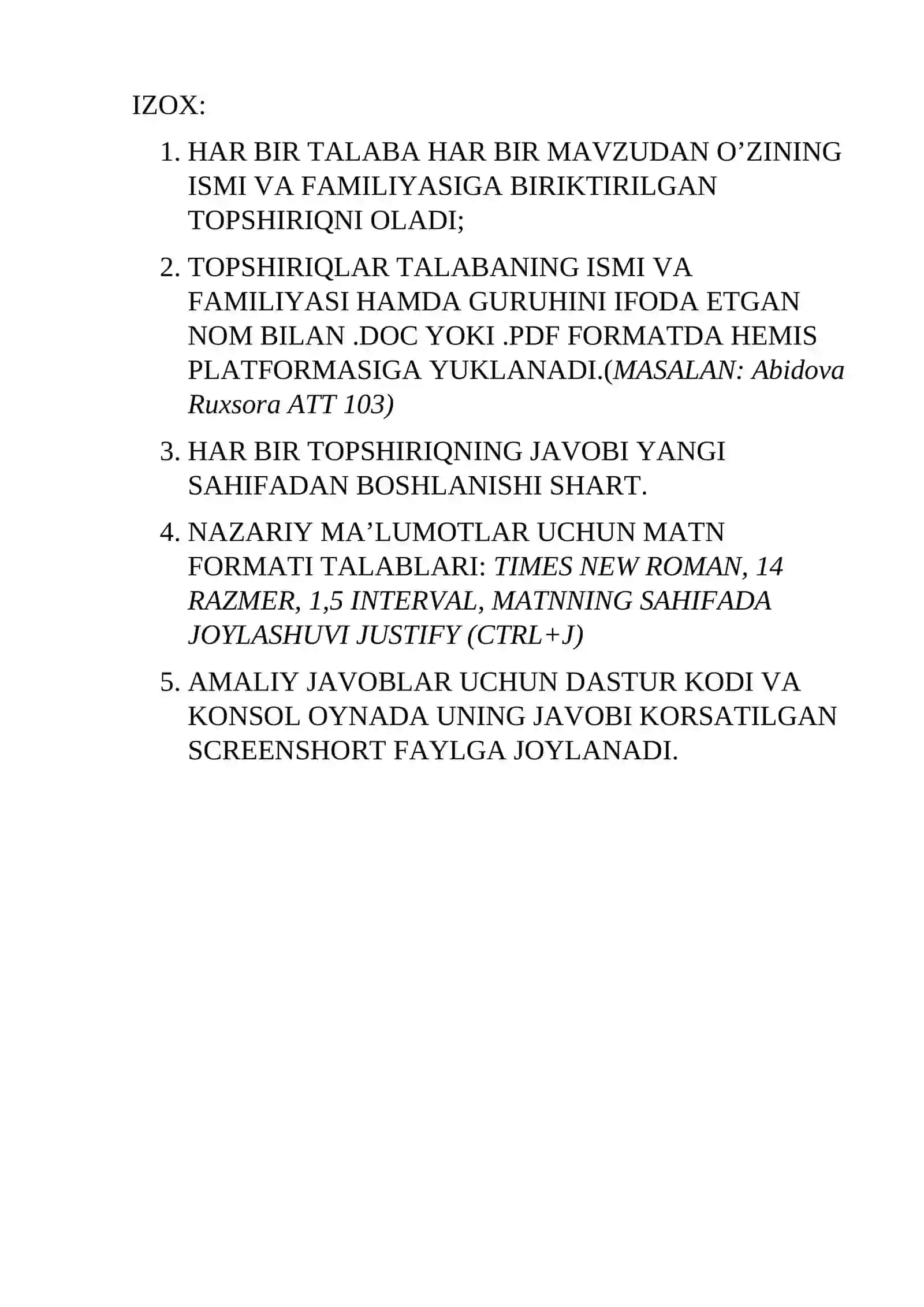 MA’LUMOTLAR TUZILMASI VA ALGORITMLAR FANIDAN JORIY NAZORAT UCHUN MUSTAQIL TA’LIM TOPSHIRIQLARI 2