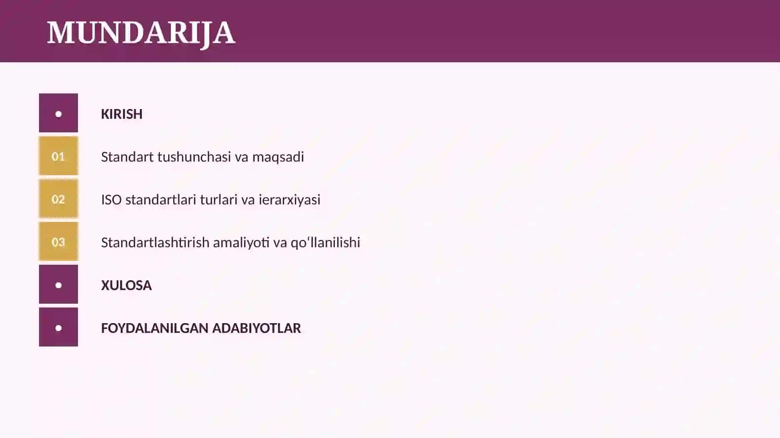 STANDART VA ULARNING TURLARI ISO 2