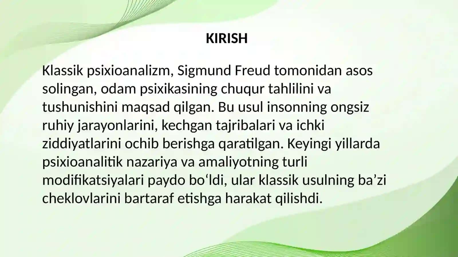 Klassik psixioanalizm va uning modifikatsiyalari 2