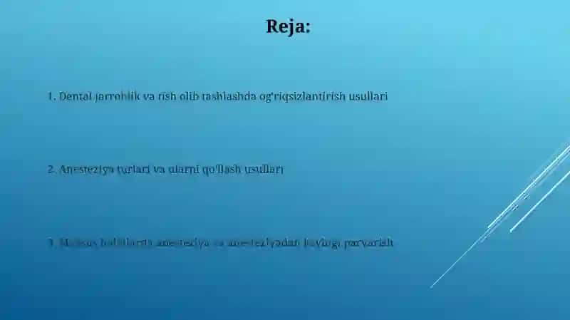 Stomatologik operatsiyalar va tish olishda qolaniladigan ogriqsizlantirish usullari 2