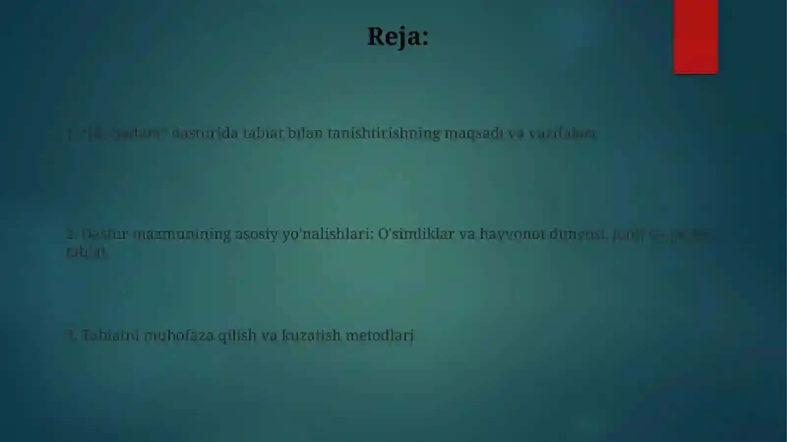 Ilk qadam davlat dasturida tabiat bilan tanishtirish mazmuni 2