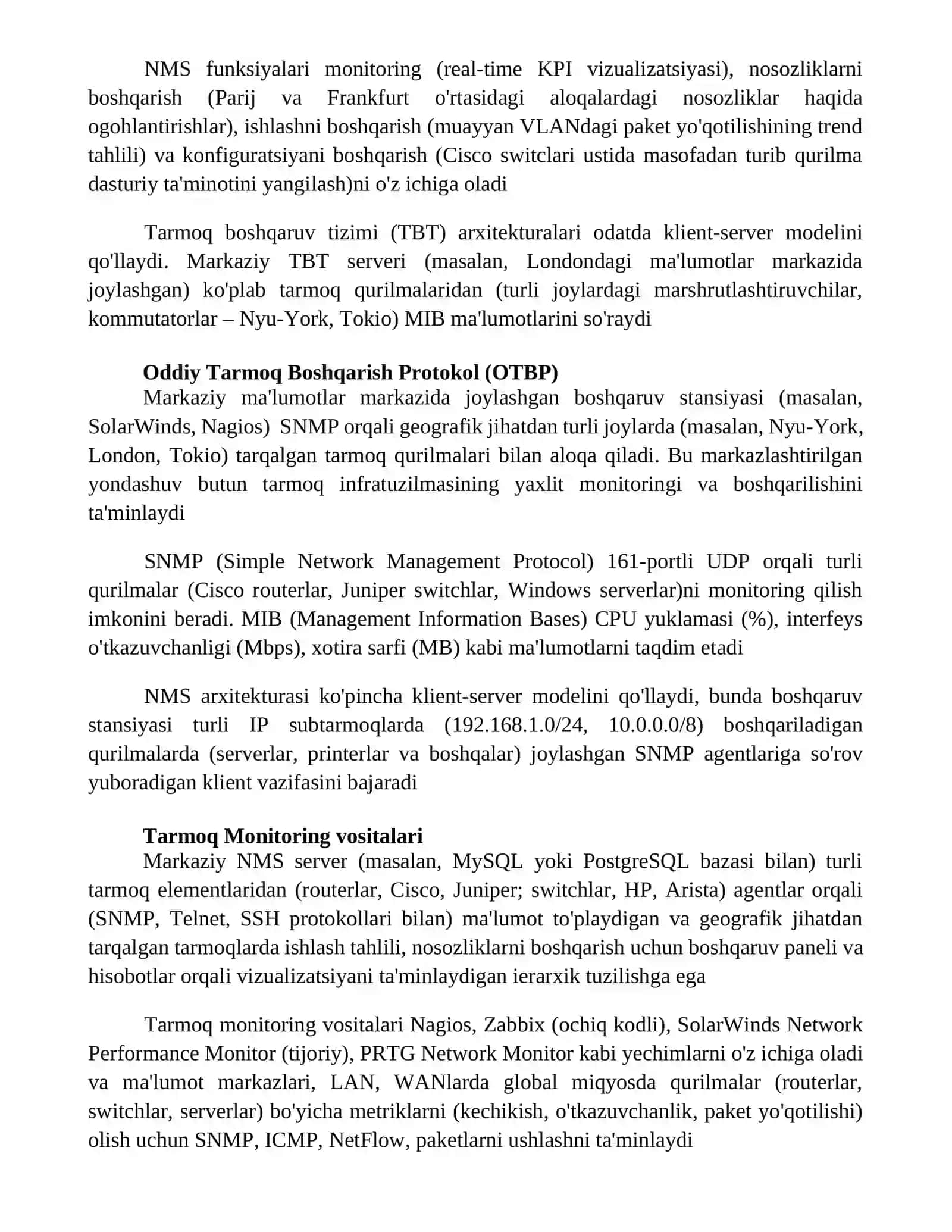 Tarmoq boshqaruv tizimi (NMS) arxitekturasi 2