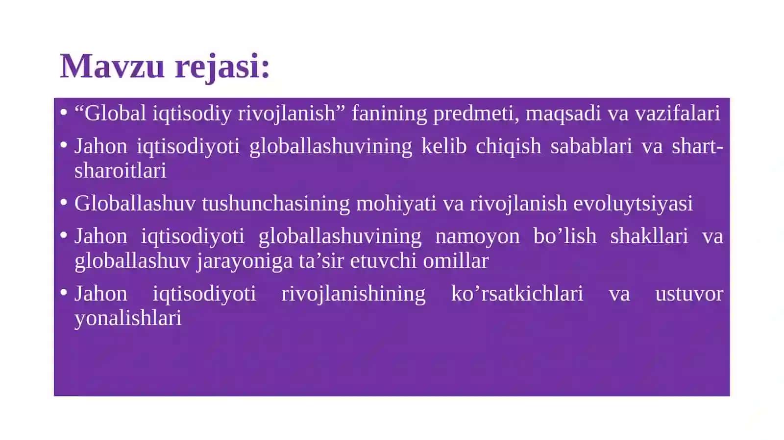 Global iqtisodiy rivojlanish 2