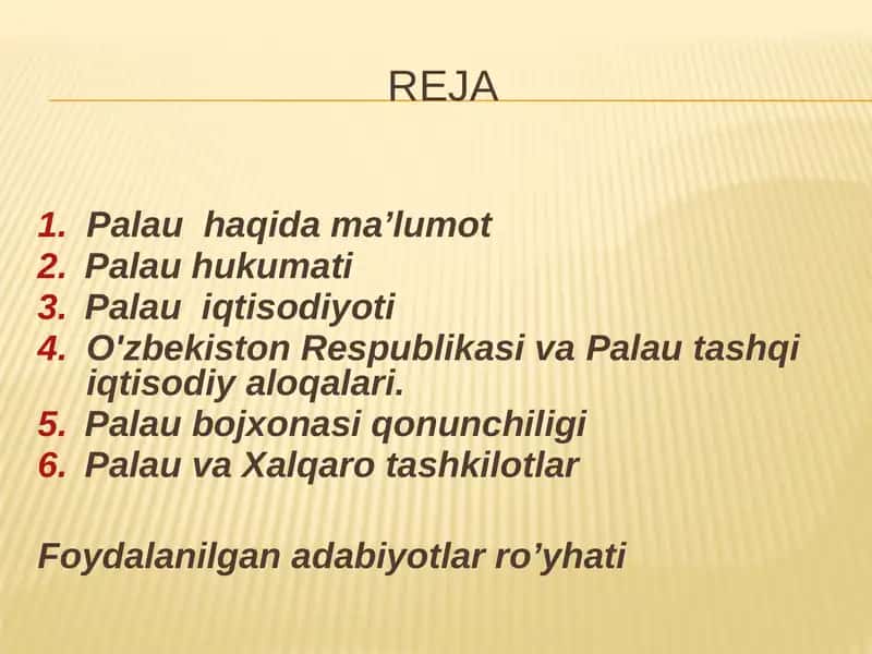 Palau Respublikasining Bojxonasi To'g'risida Tahlil 2