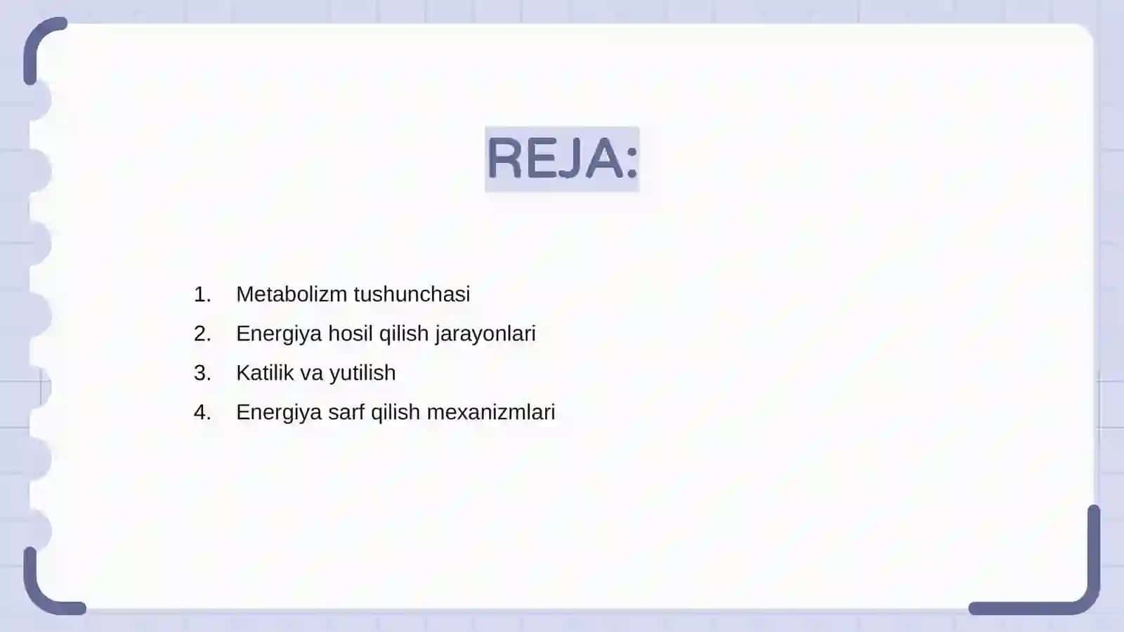 Metabolizm jarayonida energiya hosil bo'lishi va sarflanishi 2
