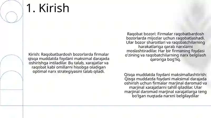Raqobatlashgan Bozorda, Qisqa Muddatli Oraliqda Firma Foydasini Maksimallashtirish Va Uning Taklifi 2
