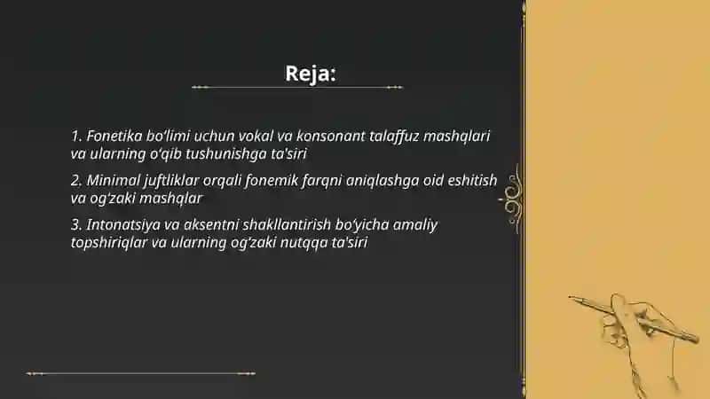 Fonetika boʻlimiga oid mashq va topshiriqlar ishlab chiqish 2