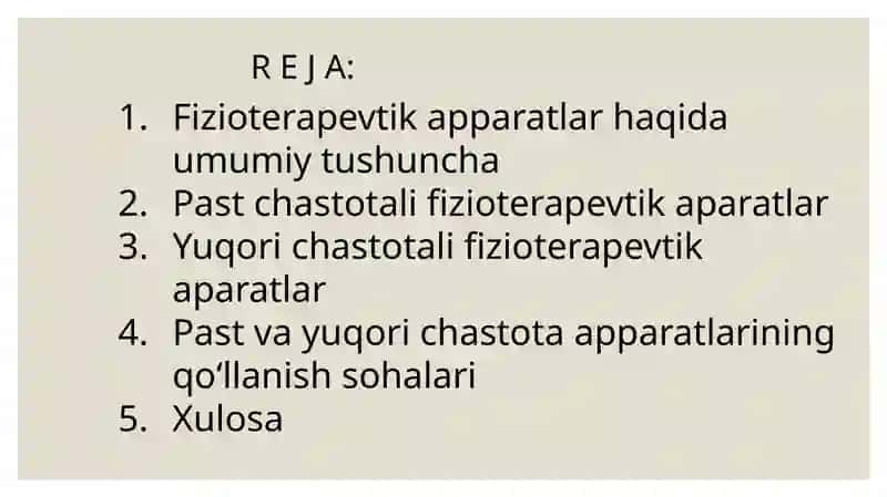 PAST VA YUQORI CHASTOTALI FIZIOTERAPEVTIK APARATLAR. ULARNI ISHLASHINING FIZIK ASOSLARI 2