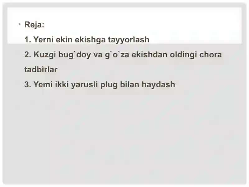 YERNI KUZGI BUG'DOY VA G'O'ZA EKISHGA TAYYORLASH 2