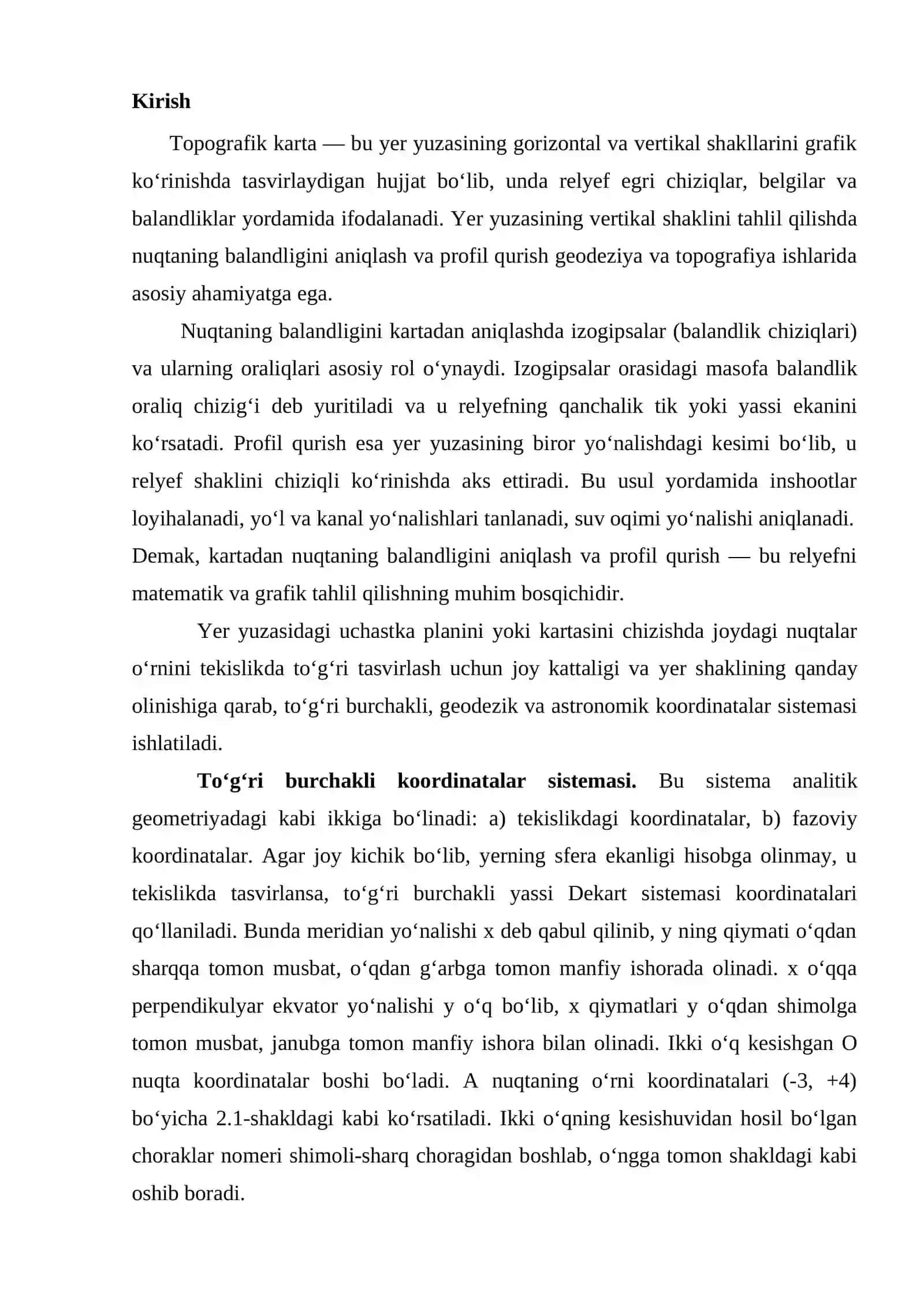 Kartadan nuqtaning balandligini aniqlash va berilgan chiziq bo’yicha profil qurish 2