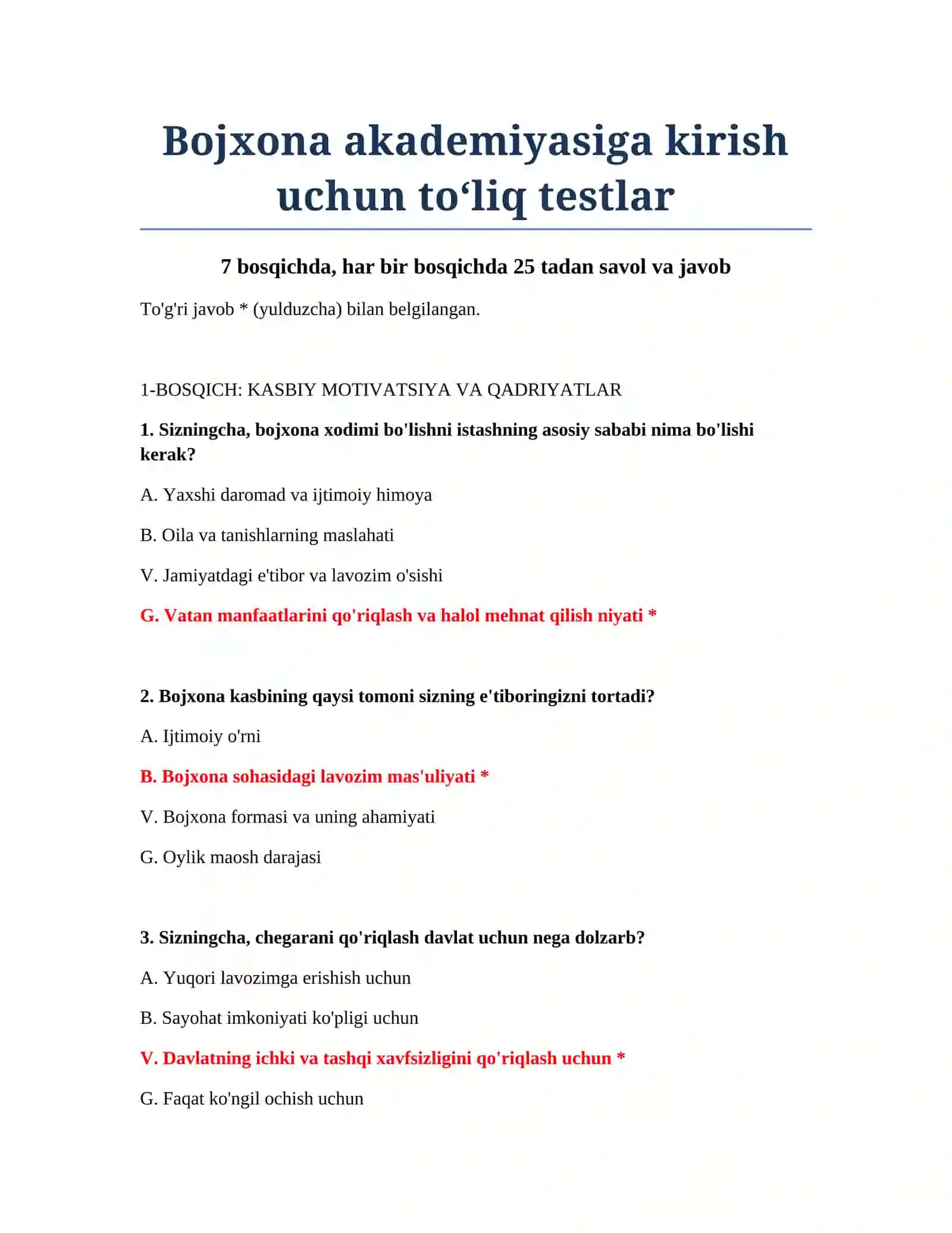 Bojxona akademiyasiga kirish uchun to‘liq testlar 2