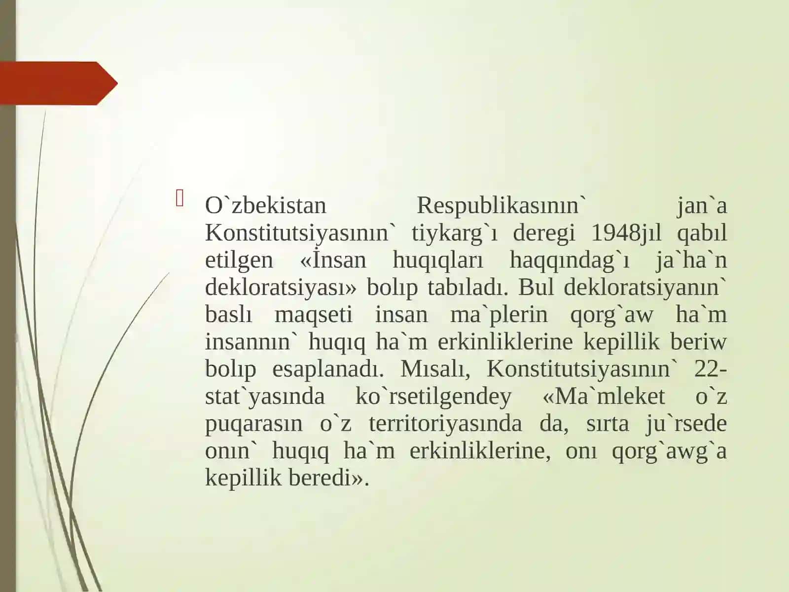 Ózbekstanda insan huqiqlari ham erkinlikleri kepilliginin jaratiliwi 2