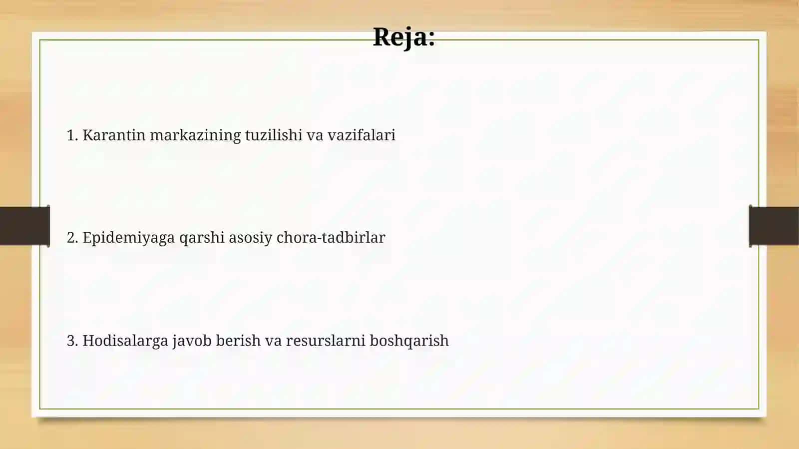 Karantin va o'taxavfli infeksiyalar profilaktika markazida epidemiya qarshi choratadbirlar 2